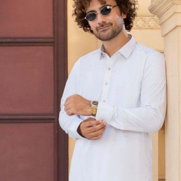 White Chikankari Panjabi detail 2